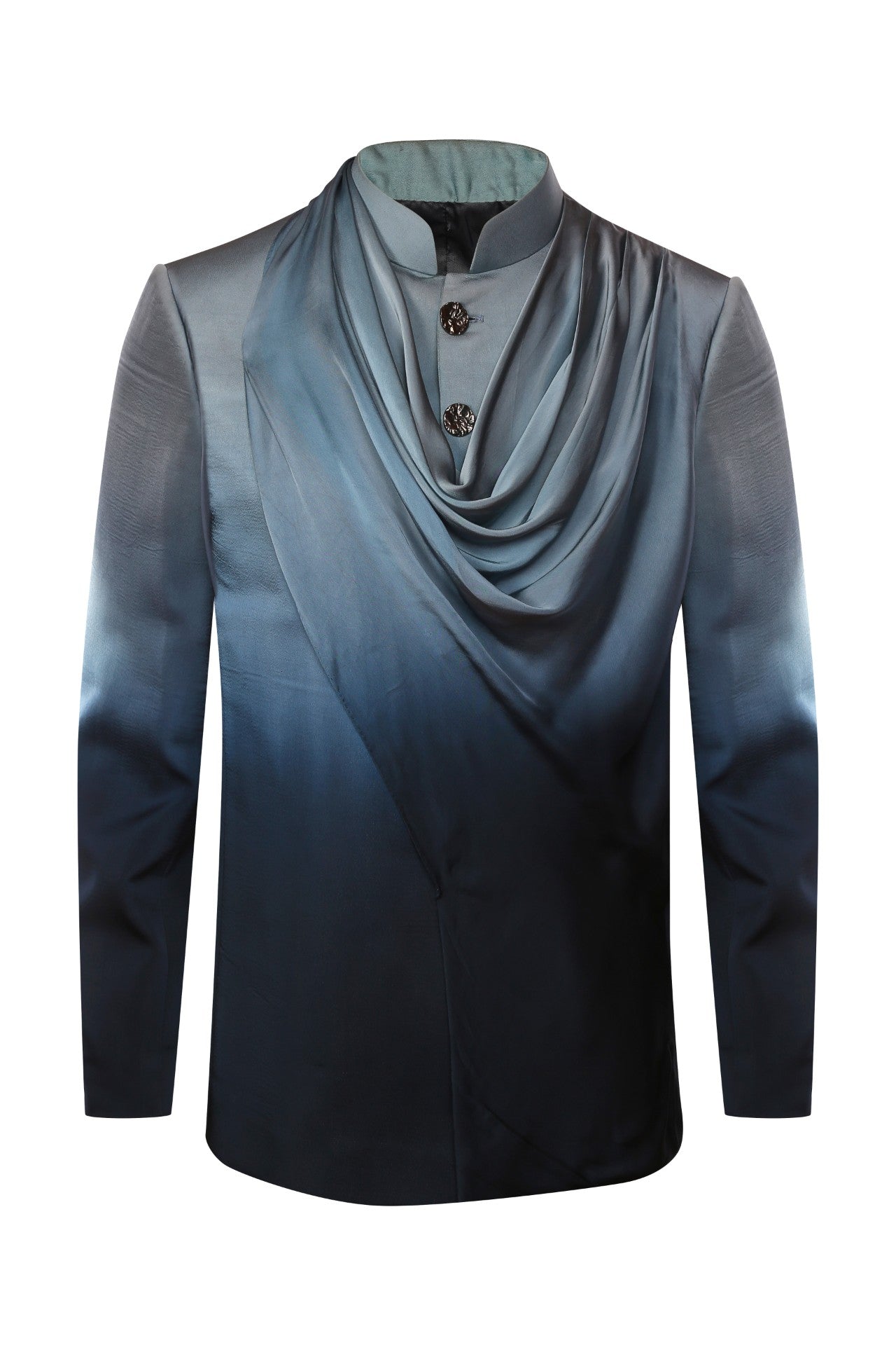 Blue monochromatic ombré bandhgala in satin silk