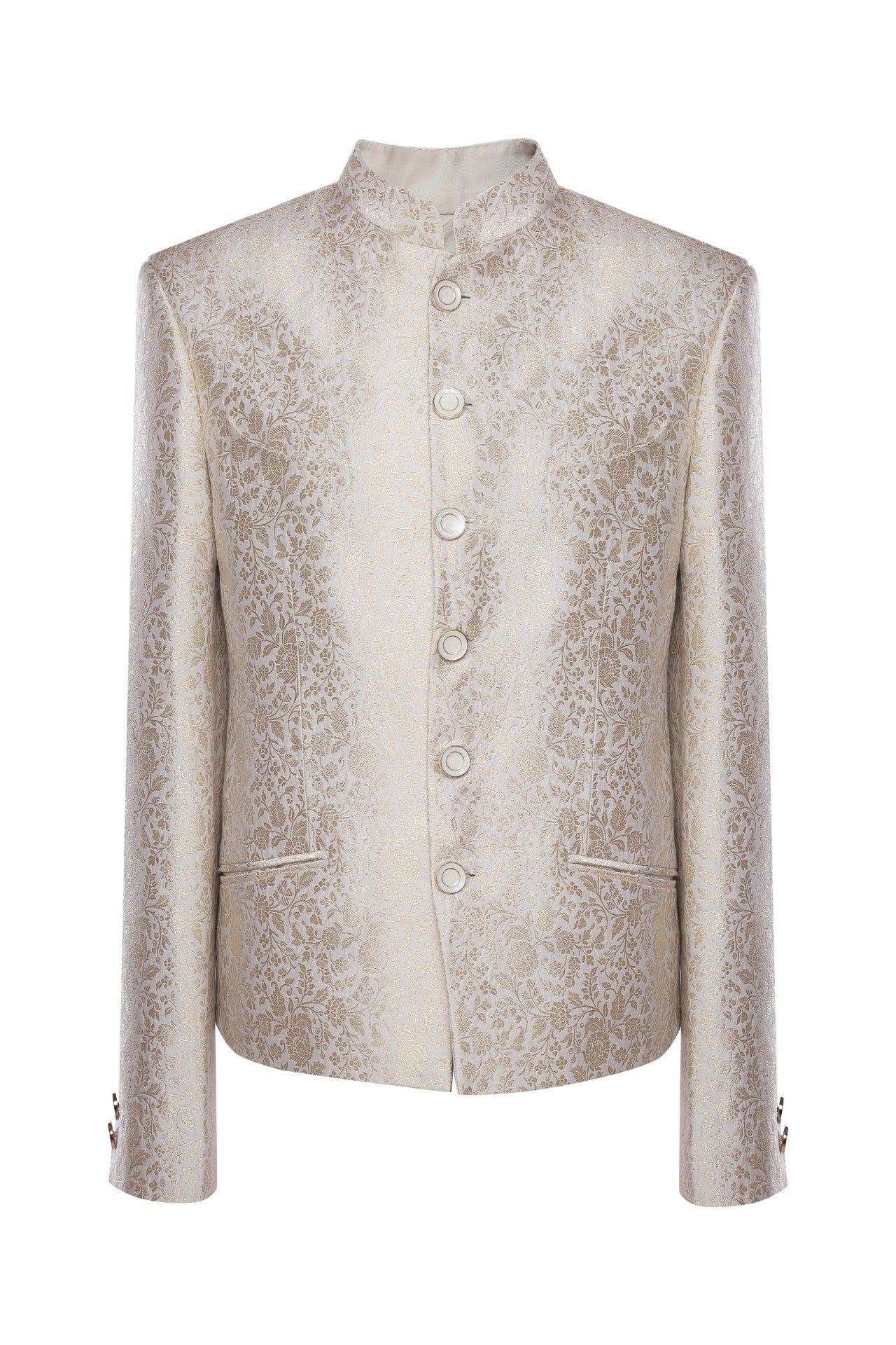 Gold hand woven bandhgala in brocade silk