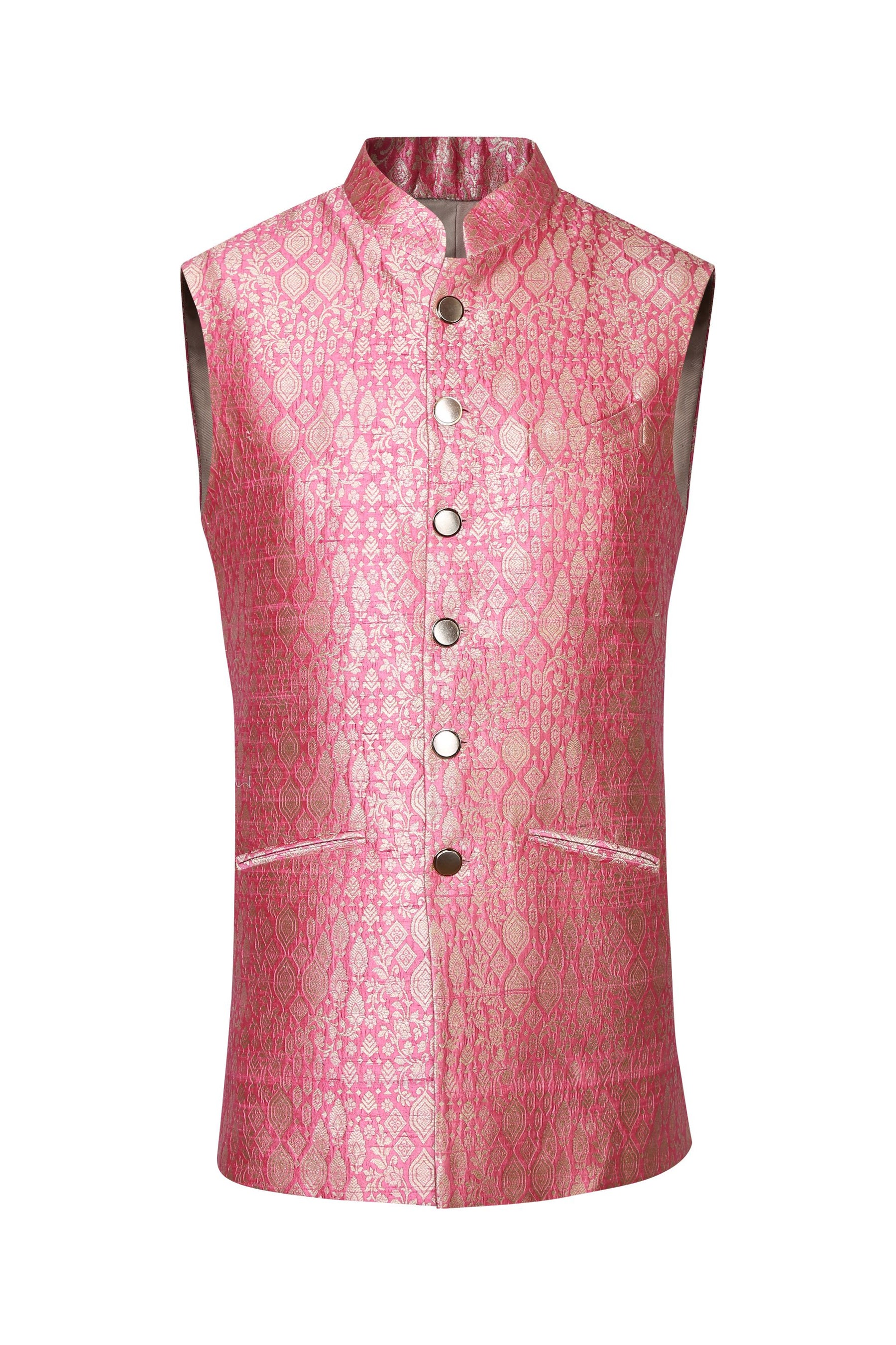 PINK AND SILVER BROCADE BUNDI
