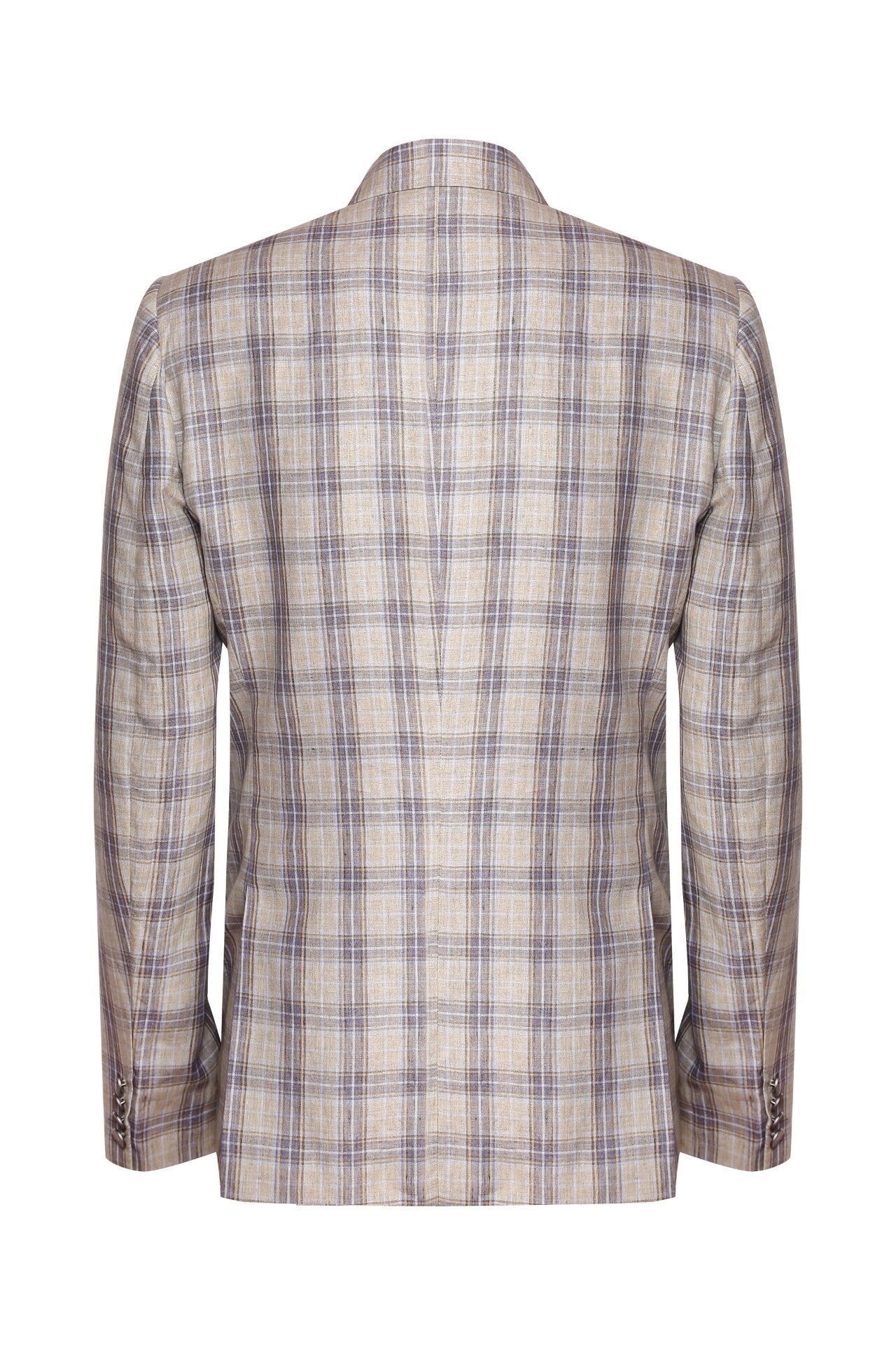 Beige checkered double breasted jacket in linen