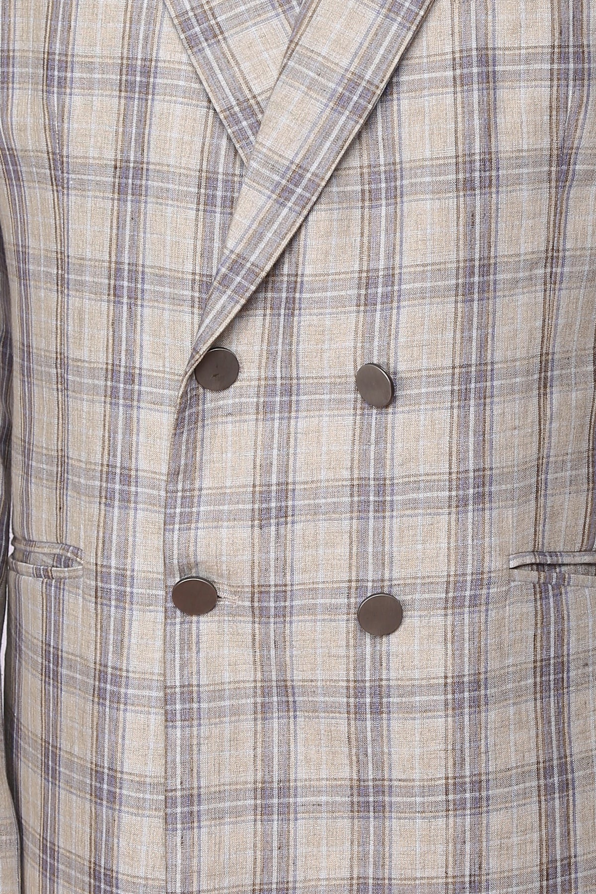 Beige checkered double breasted jacket in linen