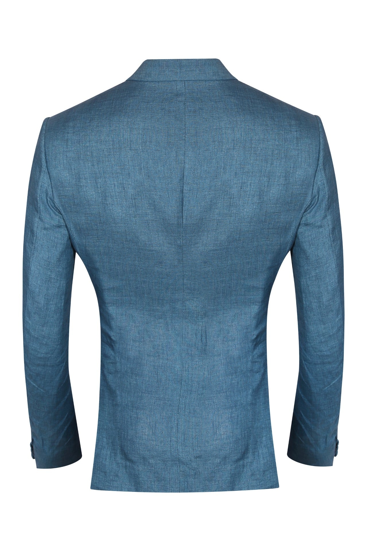 Blue linen jacket with a wing collar