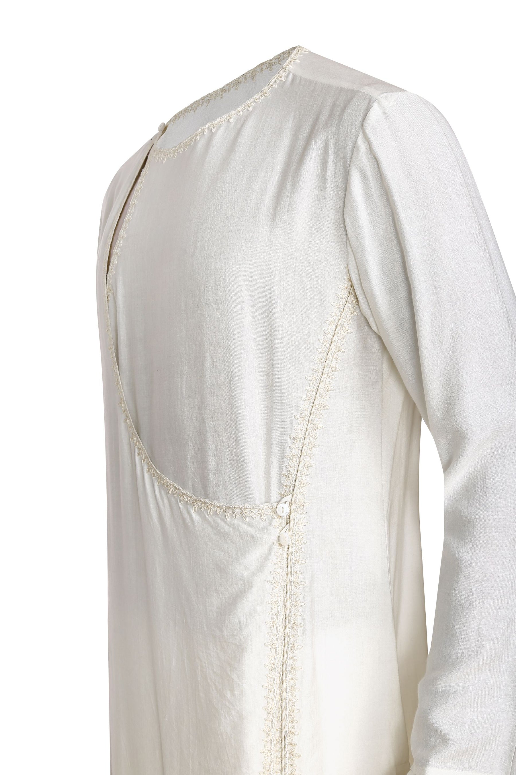 IVORY EMBROIDERED COTTON SILK ANGRAKHA STYLE KURTA