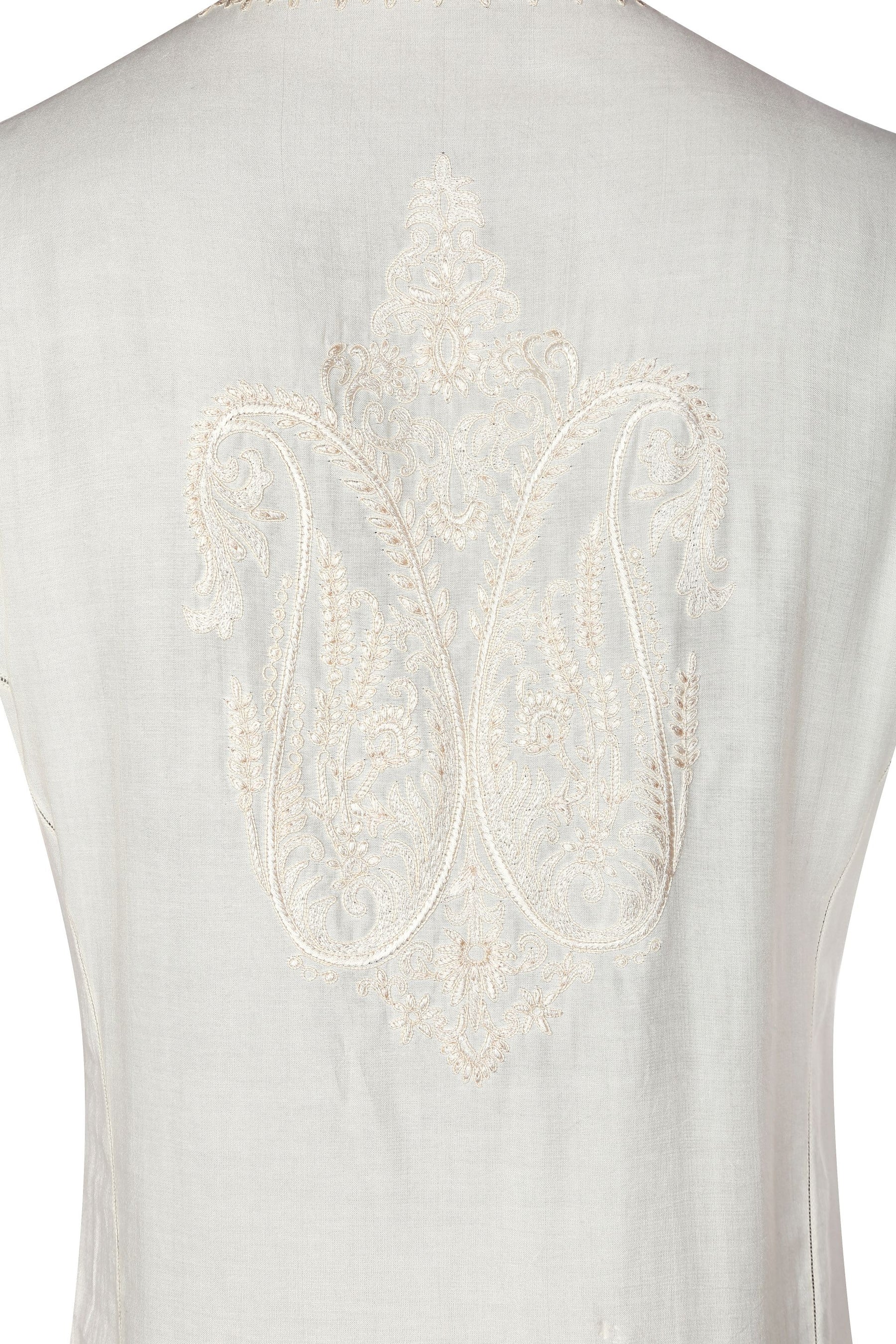 IVORY EMBROIDERED COTTON SILK ANGRAKHA STYLE KURTA