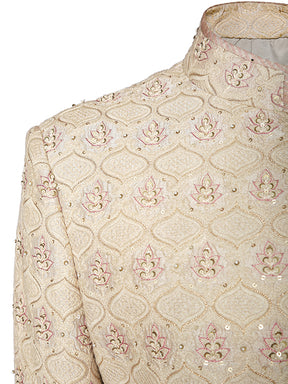 Beige Resham Thread Embroidery Sherwani