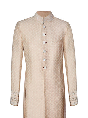 Light Peach Monga Chanderi Sherwani