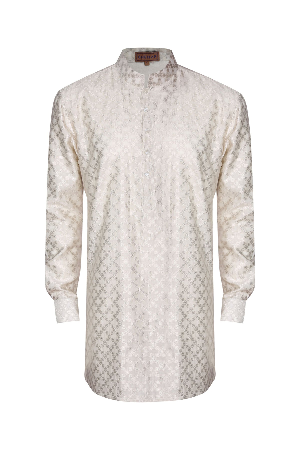 WHITE BANARASI BROCADE SHORT KURTA