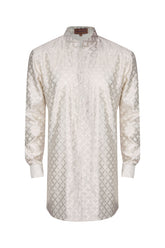 WHITE BANARASI BROCADE SHORT KURTA