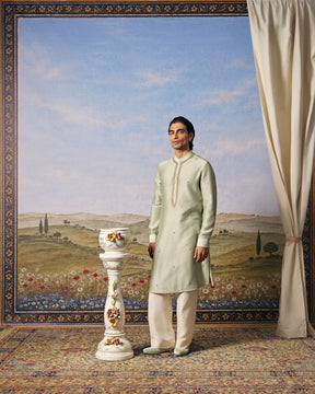 Sage Green Chanderi Embroidered Kurta Set