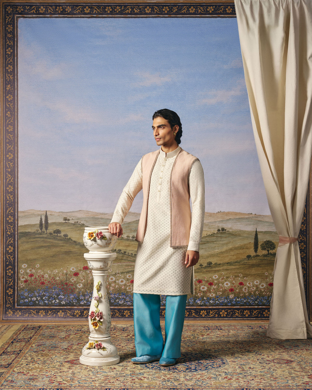 Blush Pink Moti Work Open Bundi