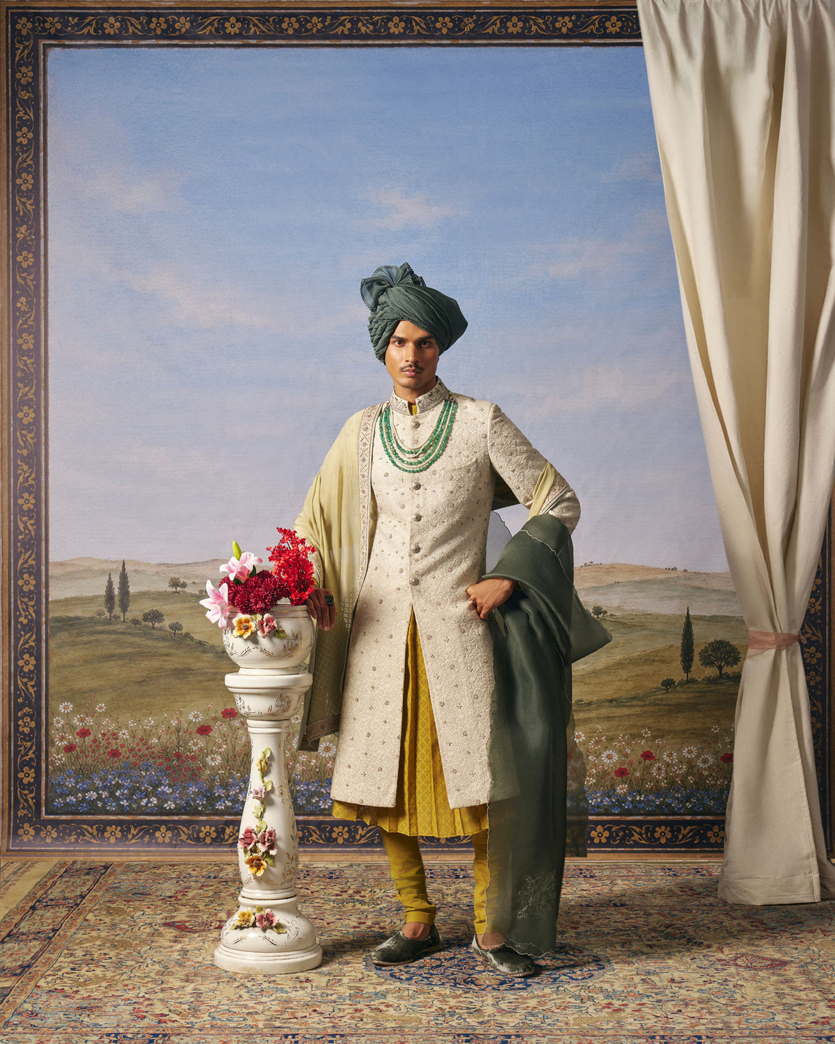 Light Grey Threadwork Sherwani Set