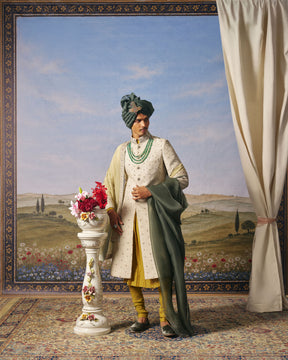 Light Grey Threadwork Sherwani Set