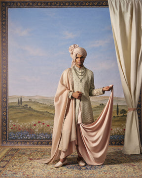 Sage Green Corded Sherwani Set