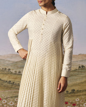 Ivory Cutwork Chanderi Fully Pleated Kurta Set