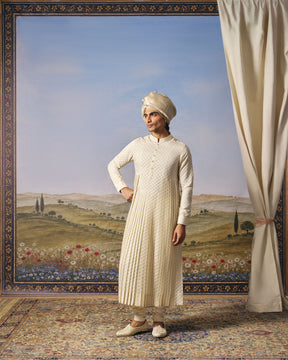 Ivory Cutwork Chanderi Fully Pleated Kurta Set