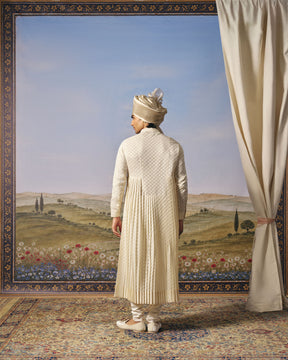 Ivory Cutwork Chanderi Fully Pleated Kurta Set