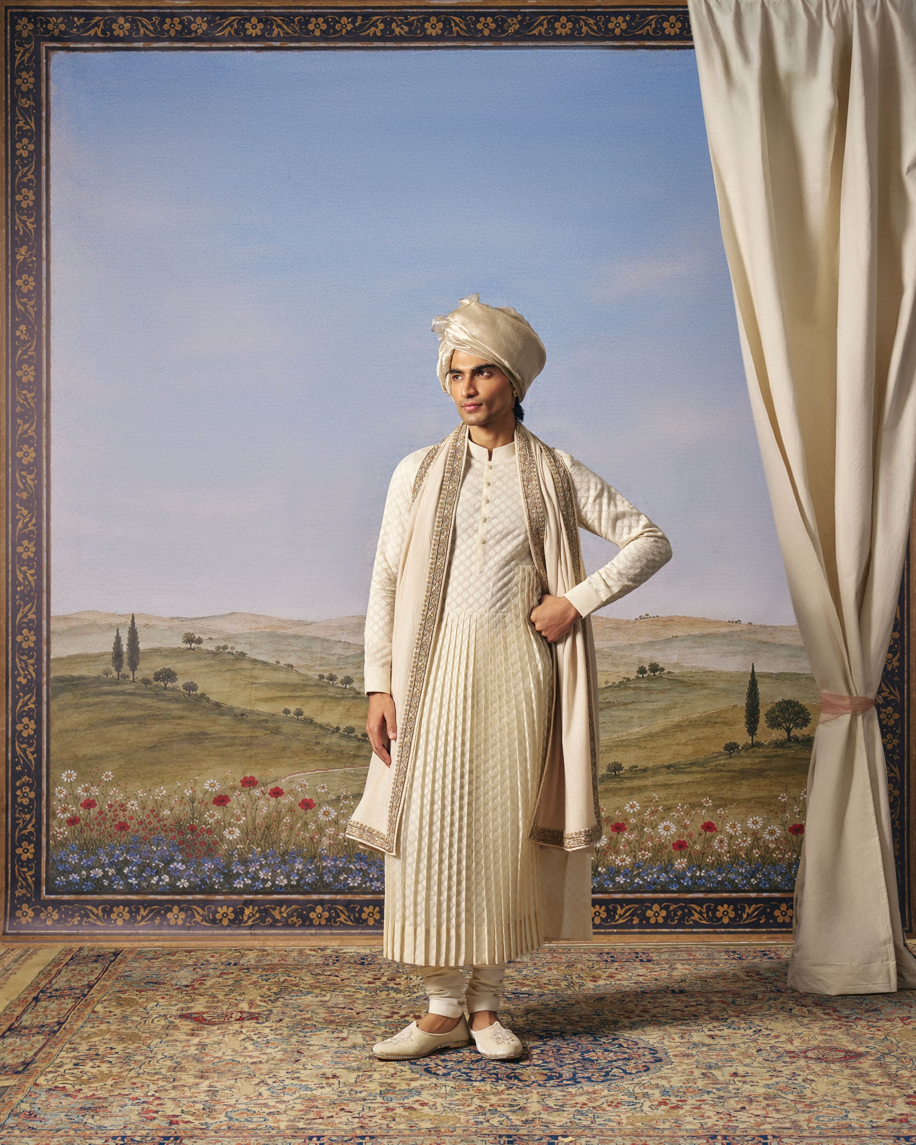 Ivory Cutwork Chanderi Fully Pleated Kurta Set