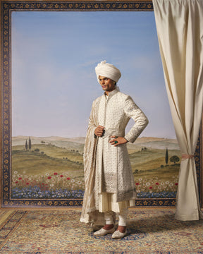 Ivory Chikankari Layered Sherwani Set