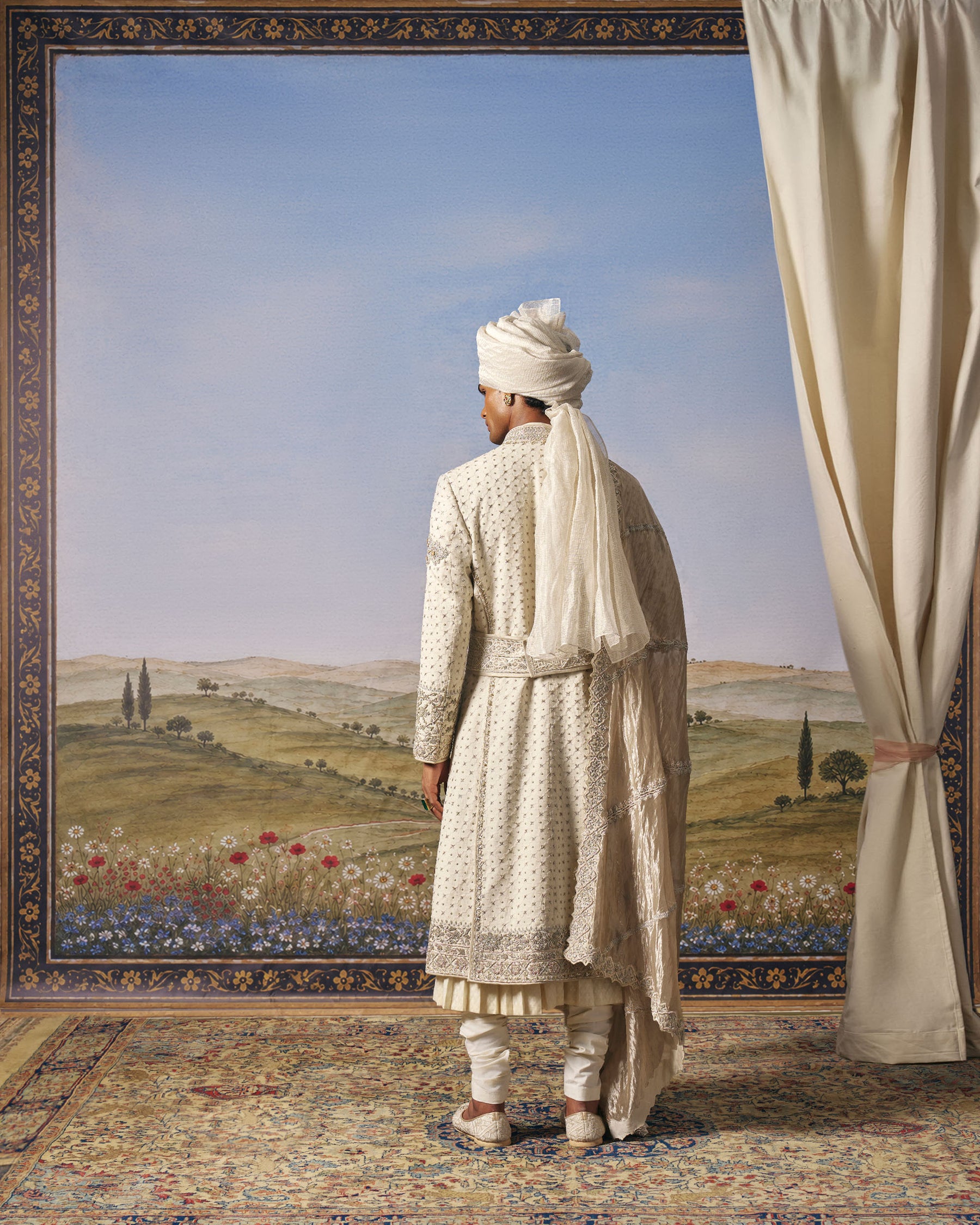 Ivory Chikankari Layered Sherwani Set