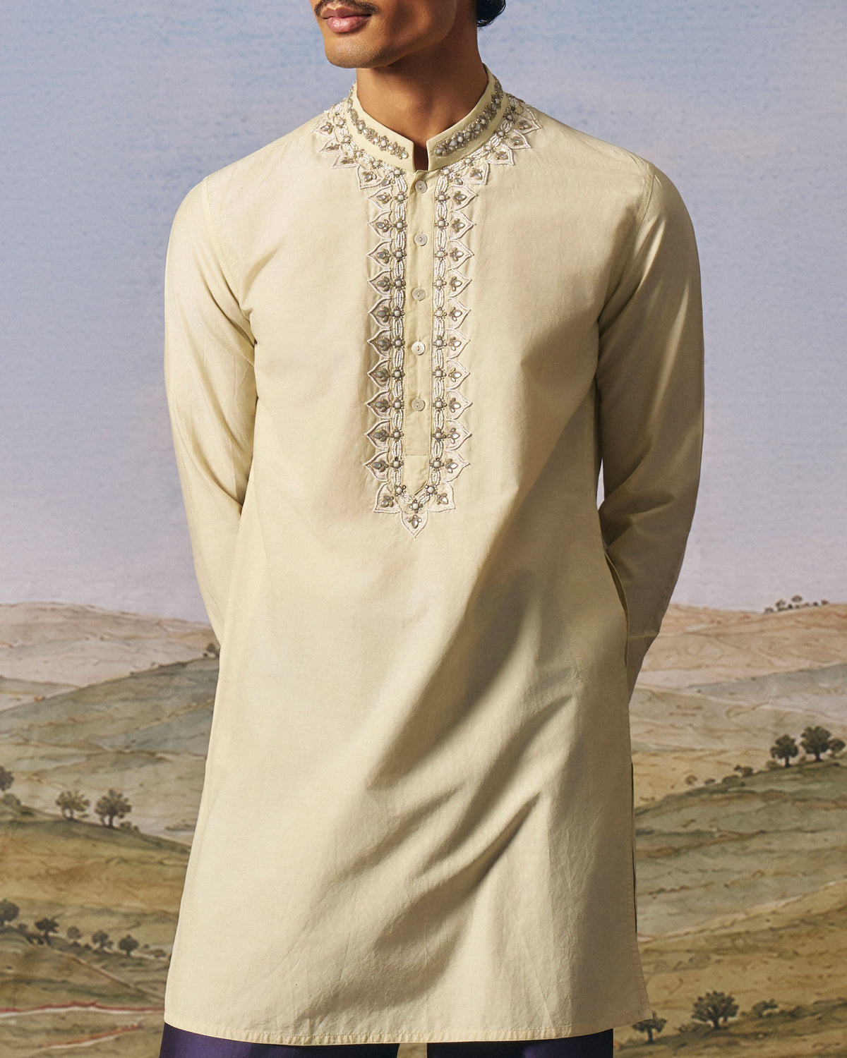 Pale Green Cotton Silk Embroidered Kurta Set