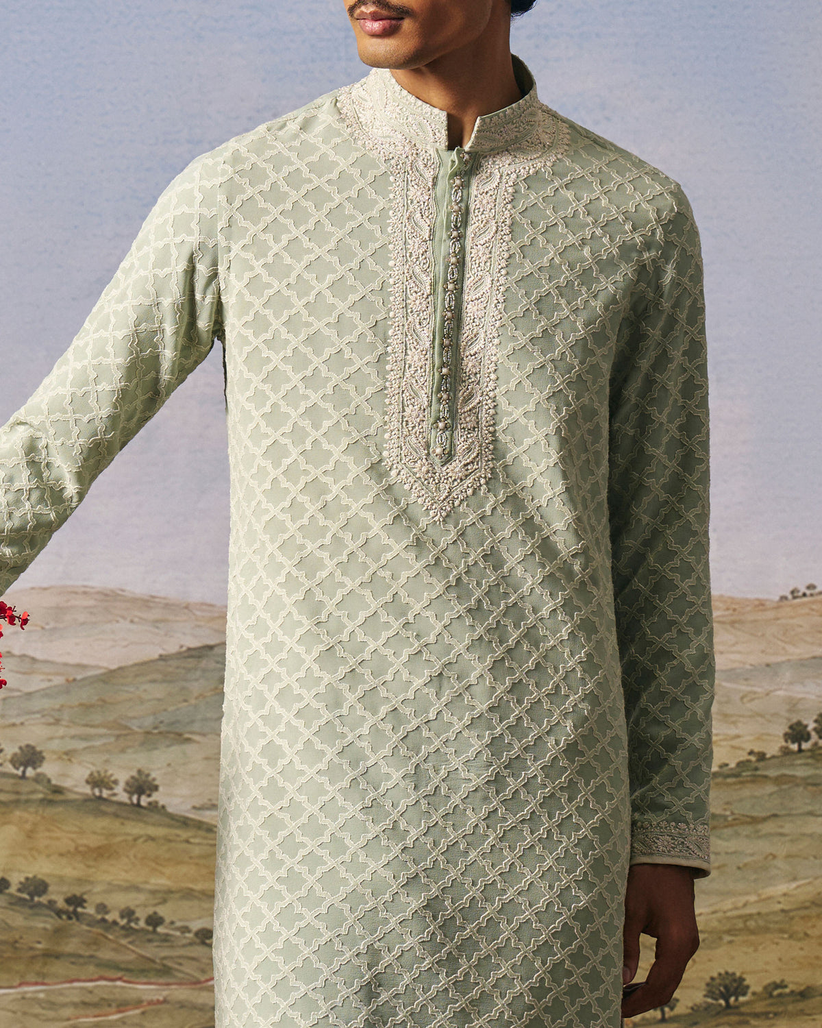 Sage Green Chikankari Embroidered Kurta Set