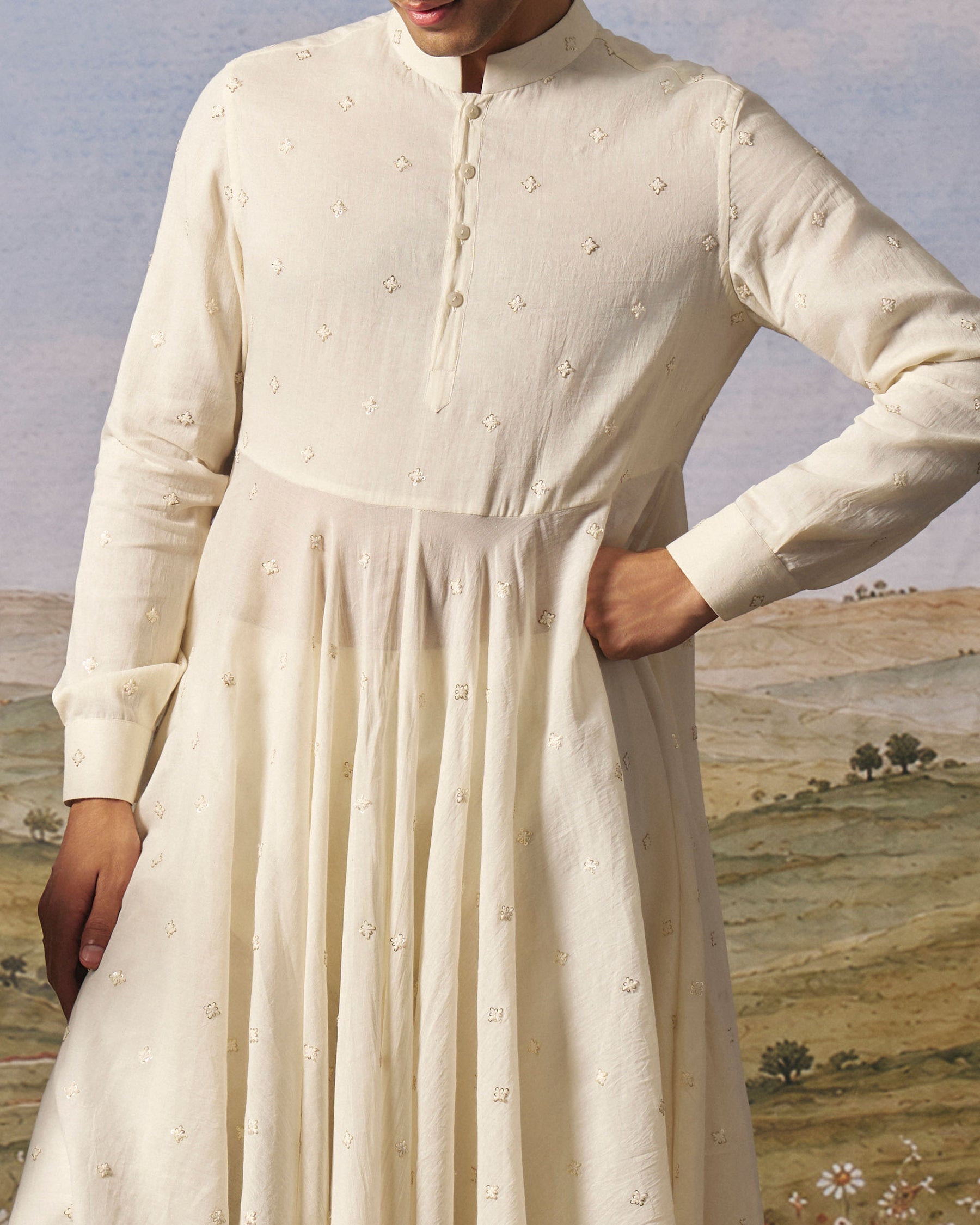 Ivory Cotton Embroidered Kurta Set