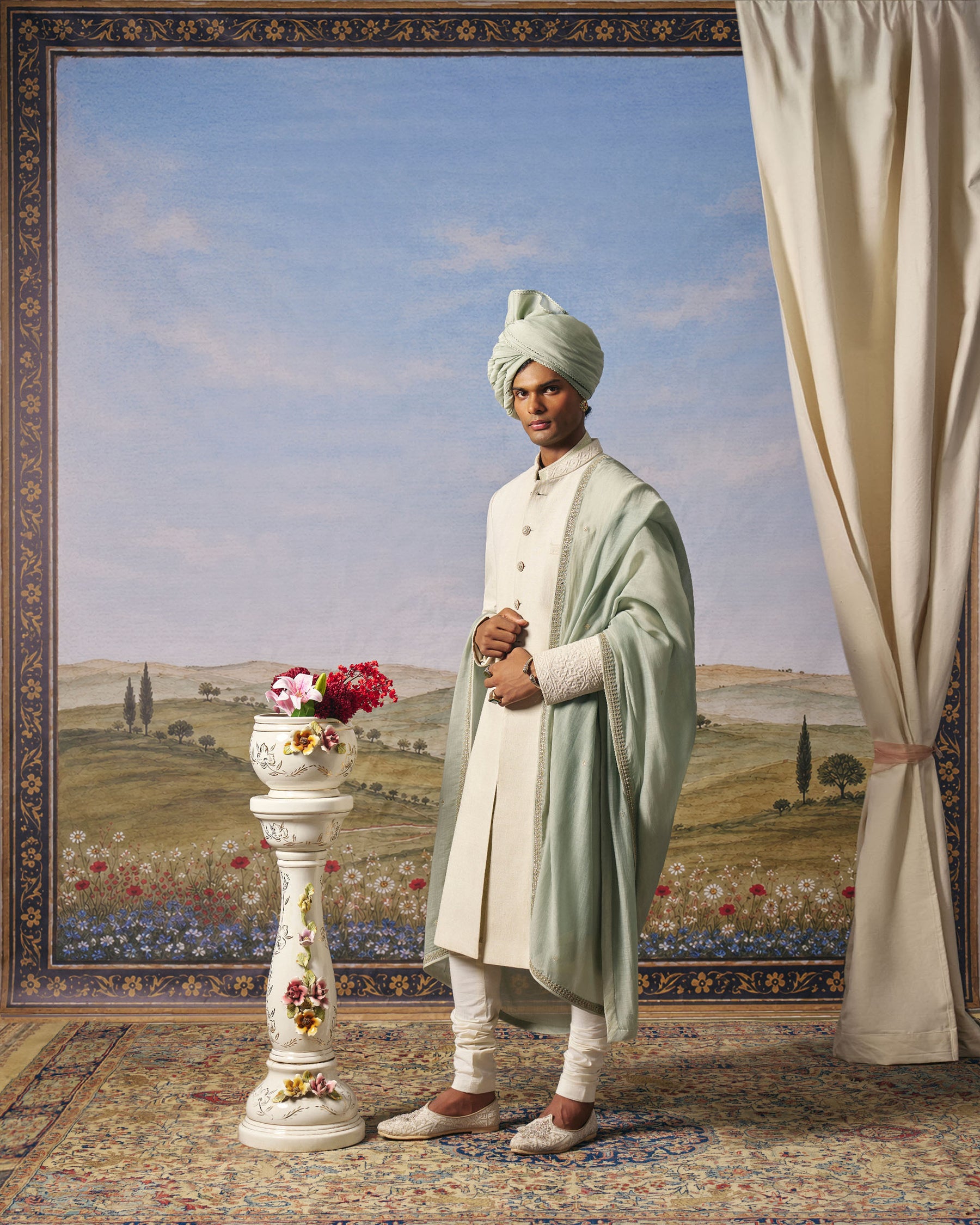 Ivory Matka Silk Corded Sherwani