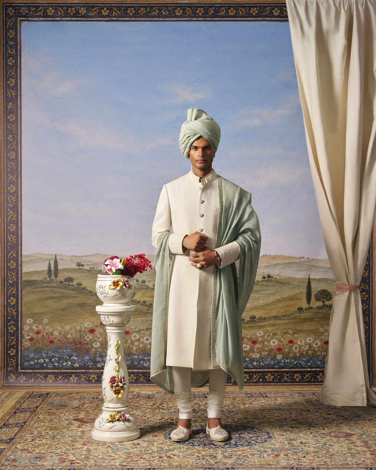 Ivory Matka Silk Corded Sherwani