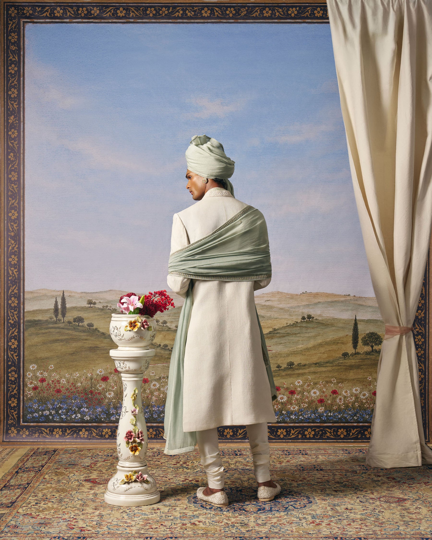 Ivory Matka Silk Corded Sherwani