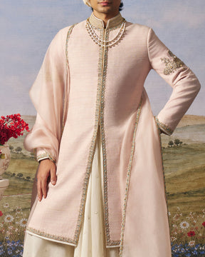 Pink Jewelled Matka Silk Sherwani