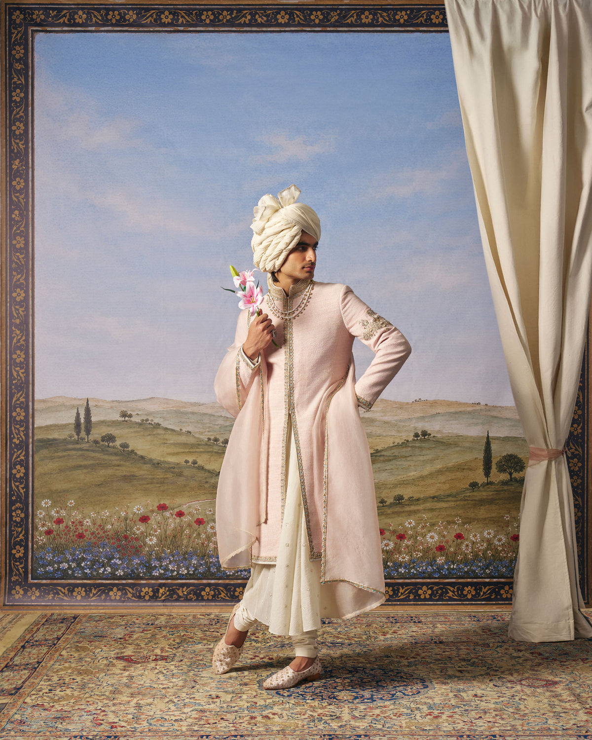 Pink Jewelled Matka Silk Sherwani