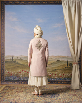 Pink Jewelled Matka Silk Sherwani