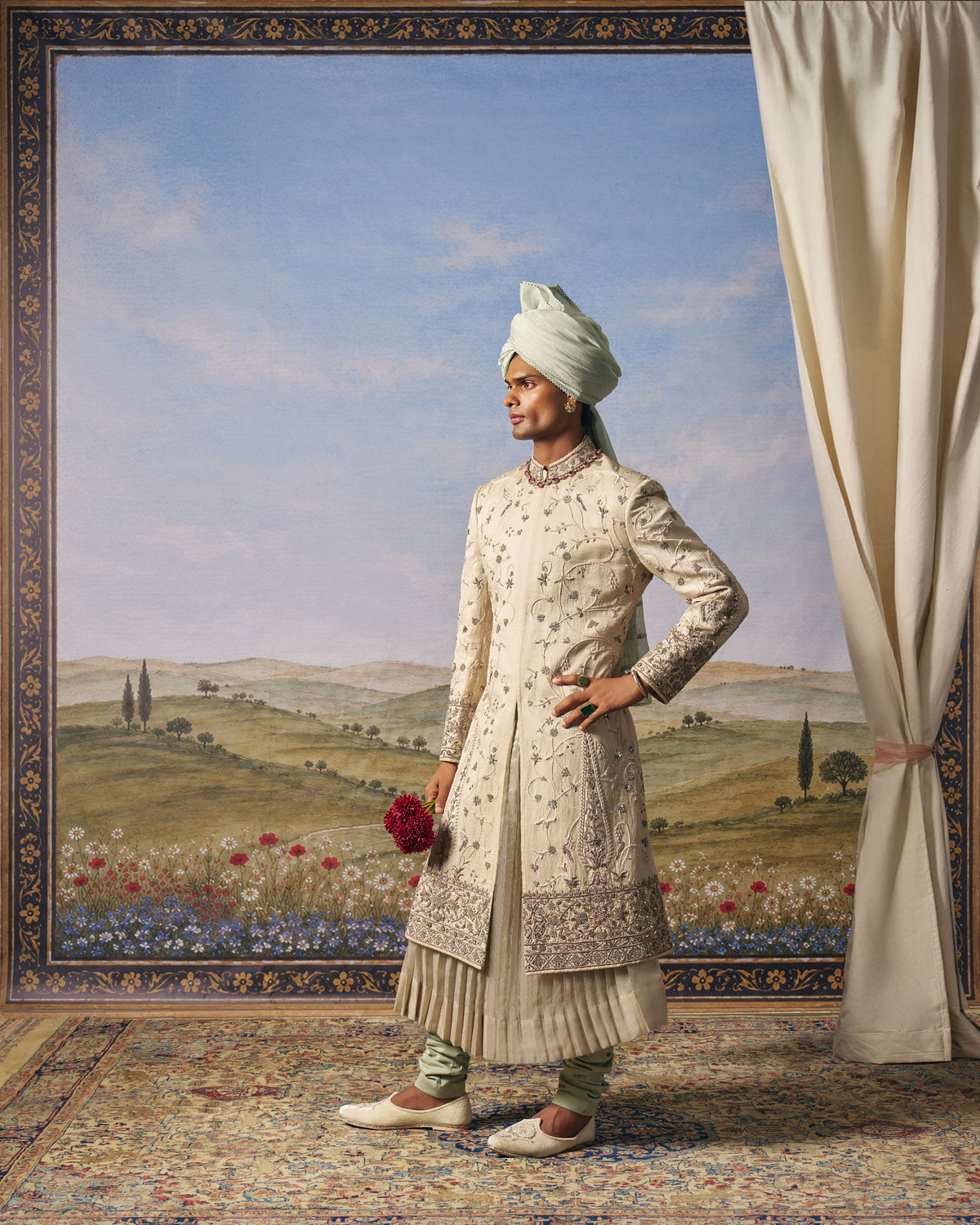 Light Grey Taj Mahal Sherwani Set