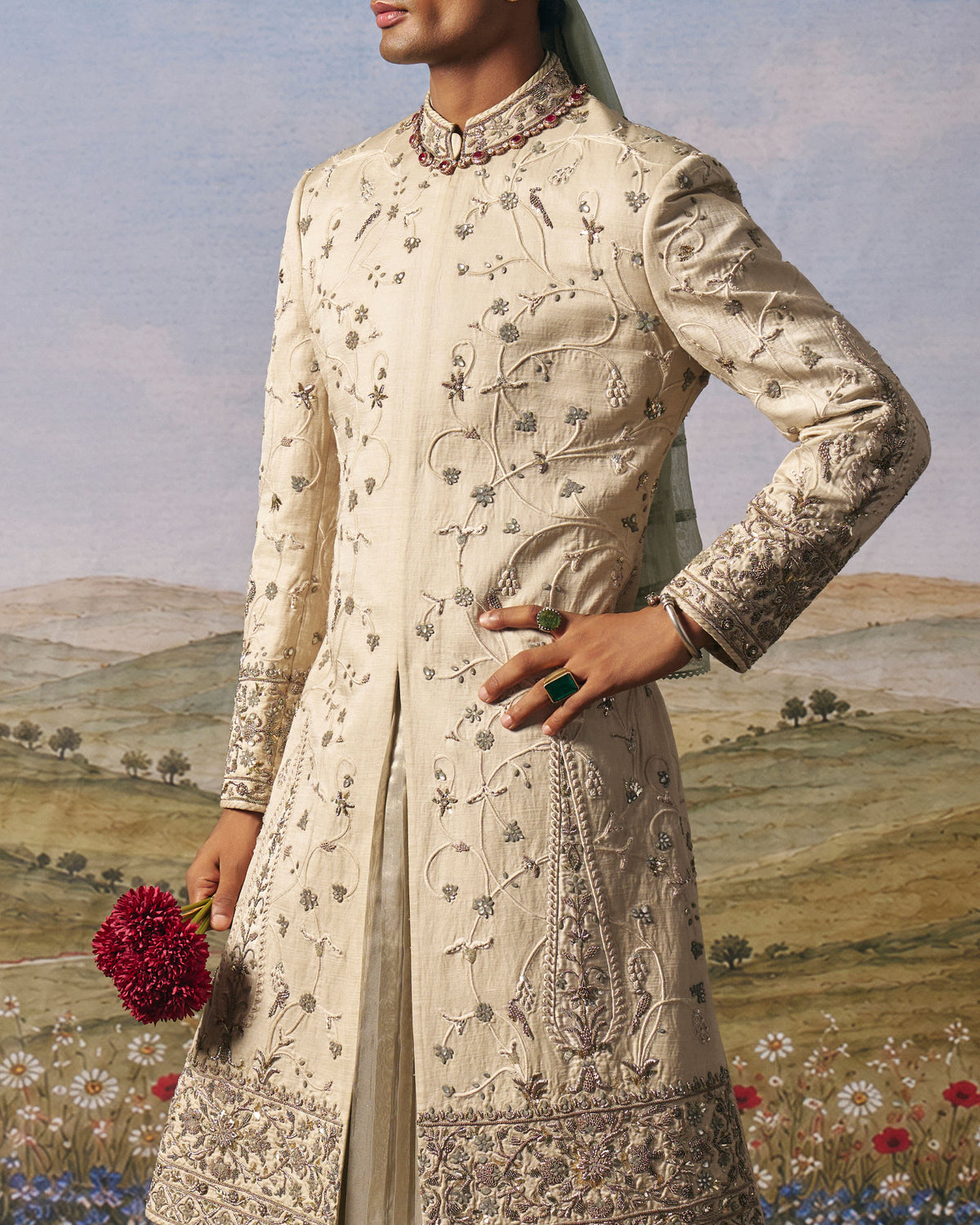 Light Grey Taj Mahal Sherwani