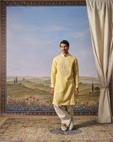 Yellow Matka Silk Embroidered Kurta Set
