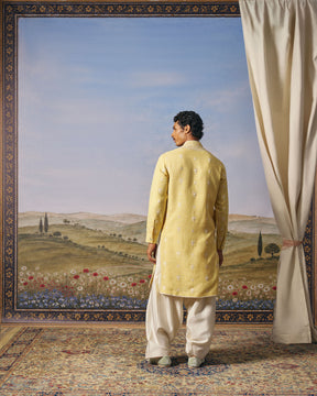 Yellow Matka Silk Embroidered Kurta Set