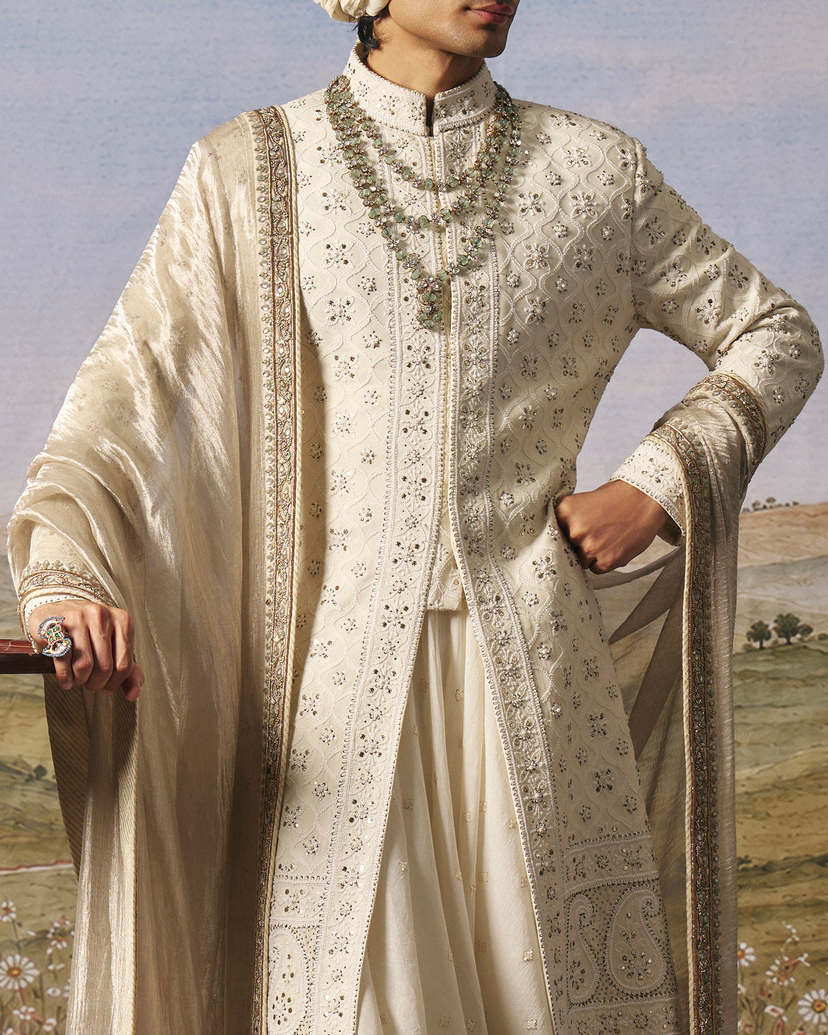 Ivory Chikankari Sherwani Set