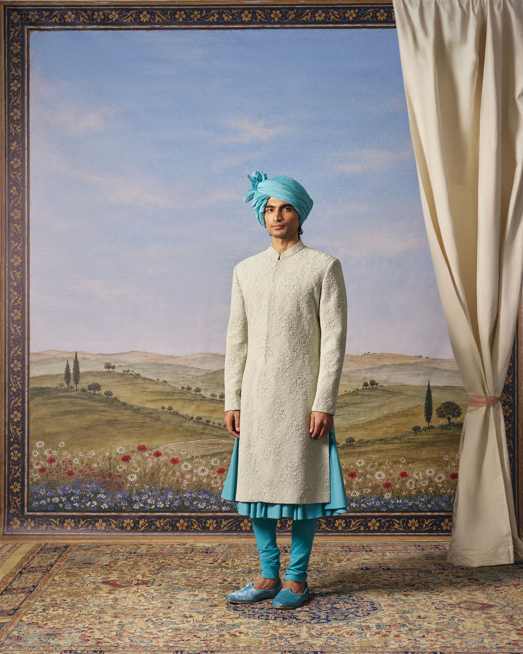 Sage Green Floral Sherwani