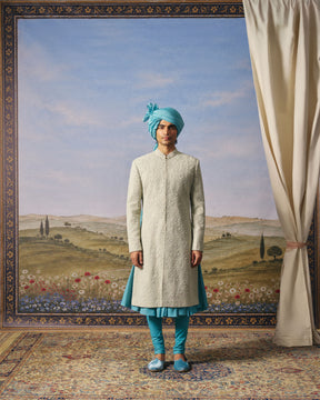 Sage Green Floral Sherwani Set