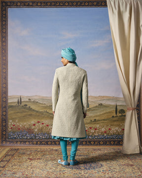 Sage Green Floral Sherwani Set