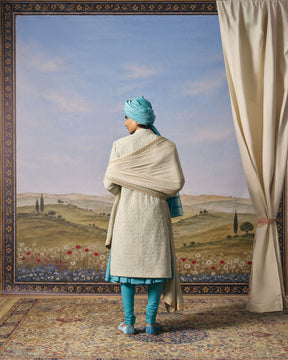 Sage Green Floral Sherwani Set