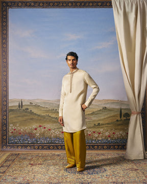 Beige Linen Zari Kurta Set