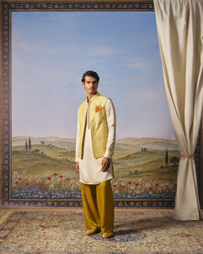 Yellow Zardozi Jaal Bundi