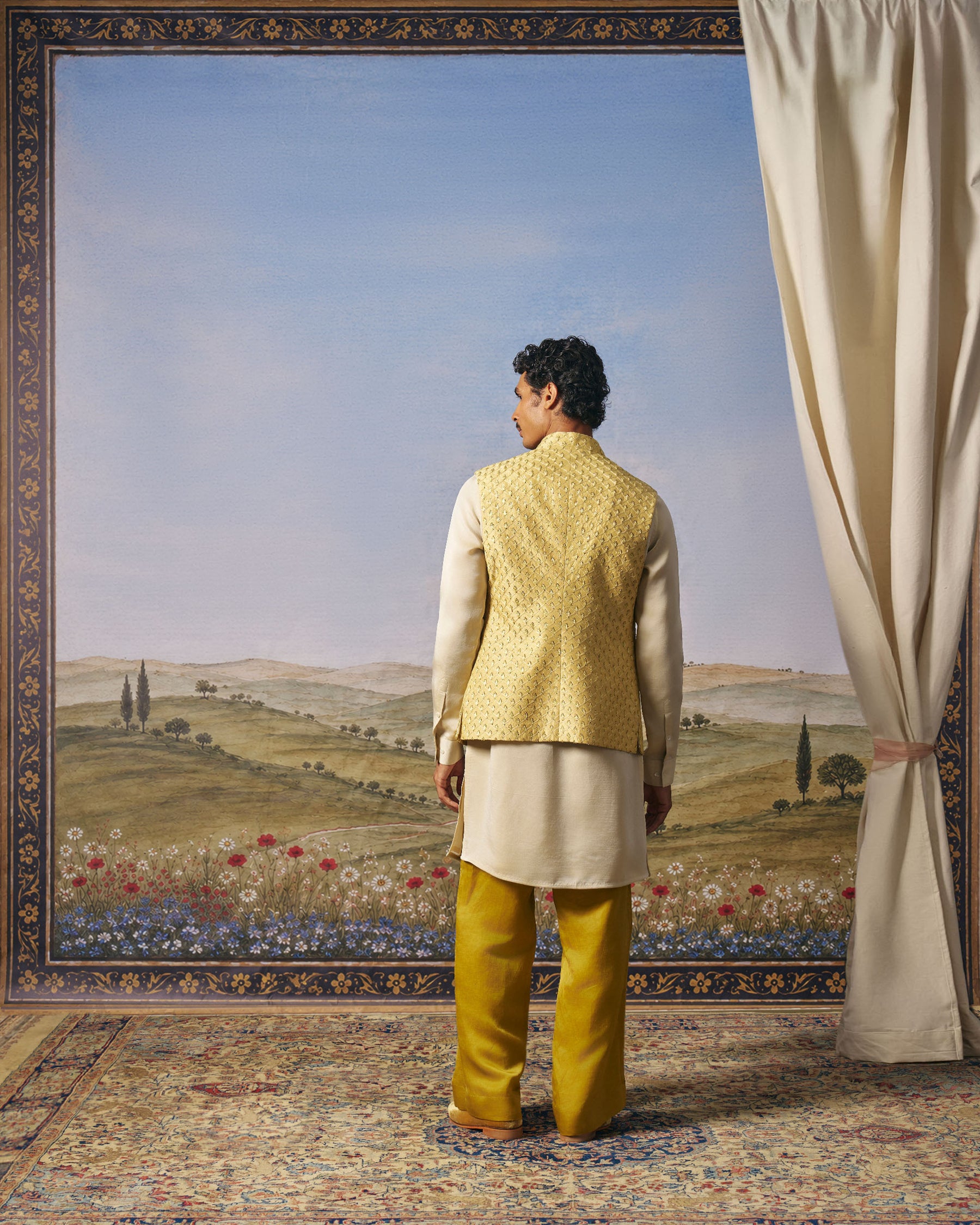 Yellow Zardozi Jaal Bundi