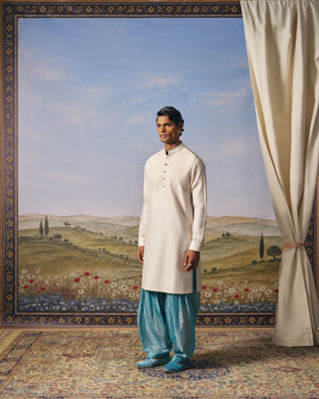 Oat Milk Satin Chanderi Corded Kurta Set