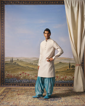 Oat Milk Satin Chanderi Corded Kurta Set