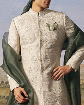 Light Grey Kohra Sherwani