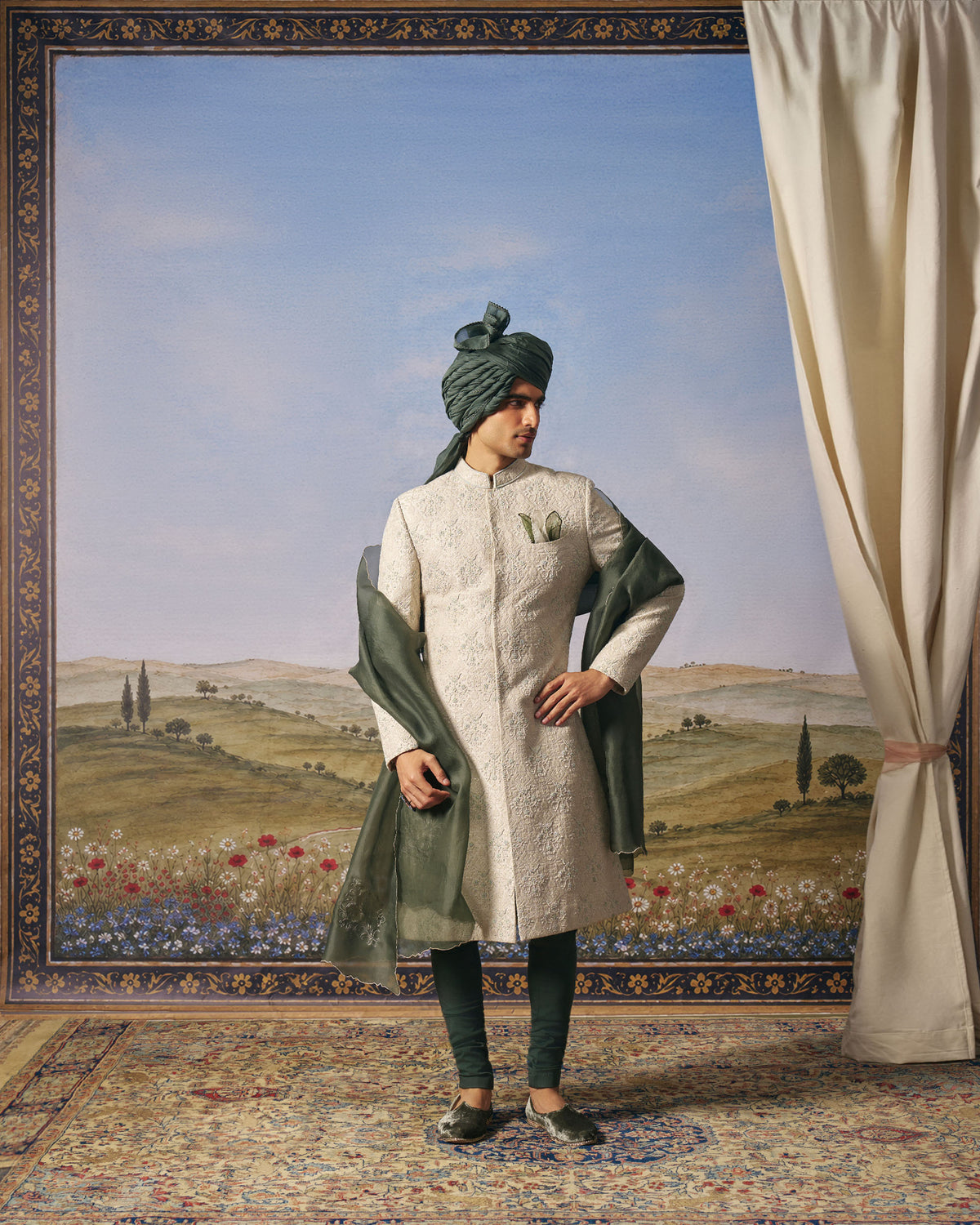 Light Grey Kohra Sherwani