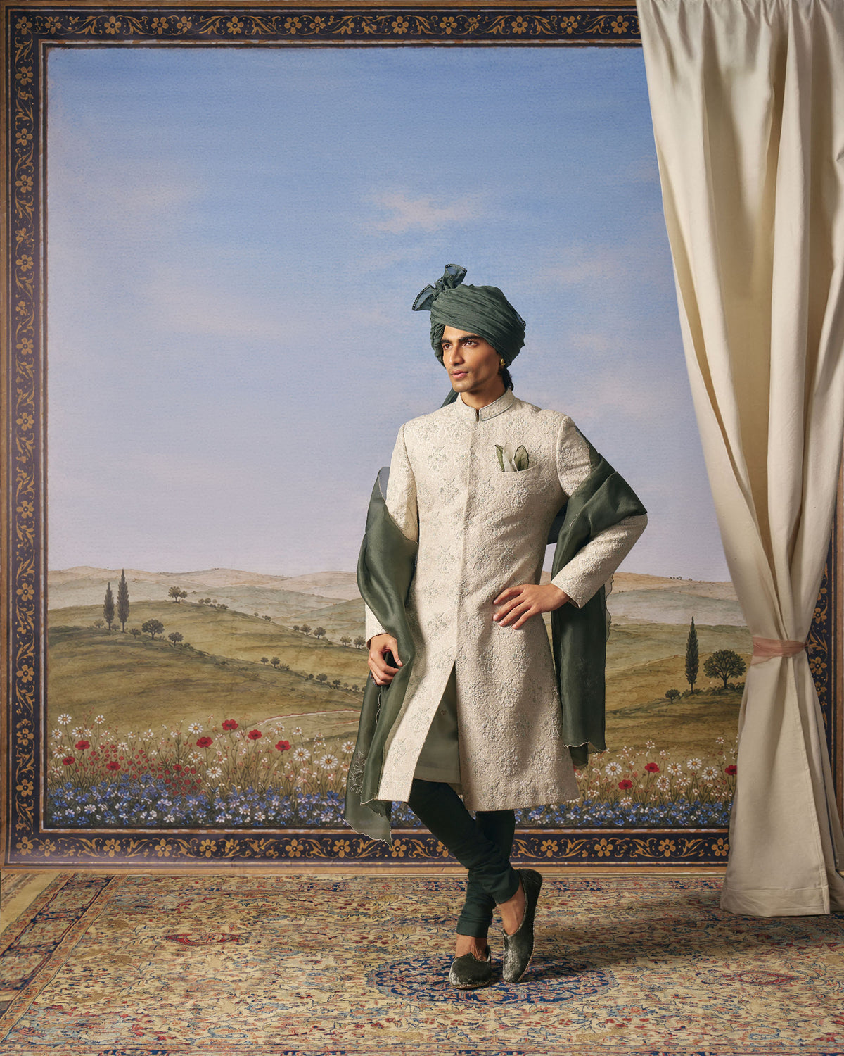Light Grey Kohra Sherwani
