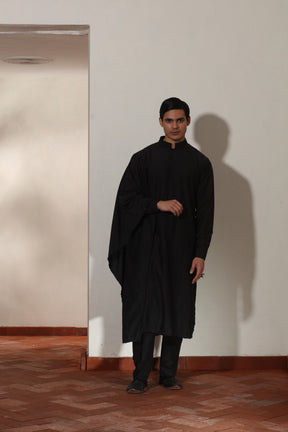 Black Draped Sleeve Kurta Set
